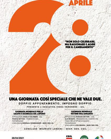INIZIATIVA CONFEDERALE | 28 Aprile Giornata mondiale per la salute e sicurezza sul lavoro e per le vittime dell’amianto