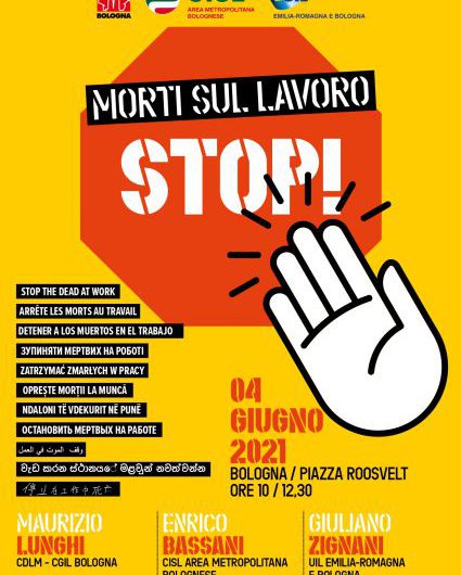 INIZIATIVA CONFEDERALE | STOP MORTI SUL LAVORO – 4 GIUGNO 2021 BOLOGNA/PIAZZA ROOSVELT ORE 10