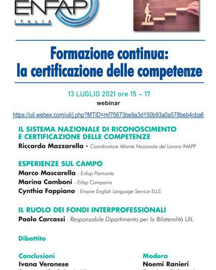 ENFAP ITALIA | Formazione continua: la certificazione delle competenze – 13 LUGLIO 2021 ore 15 – 17  webinar