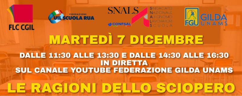 SCIOPERO 10 DICEMBRE >>> Martedì 7 dicembre Assemblee sindacali via web in tutte le regioni