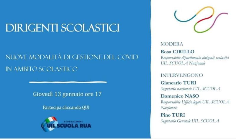 Nuove modalità di gestione del Covid in ambito scolastico Giovedì 13 gennaio 2022 ore 17:00