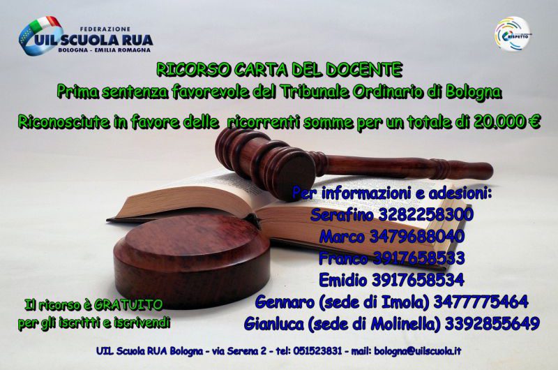RICORSO CARTA DEL DOCENTE | prima sentenza favorevole del Tribunale di Bologna