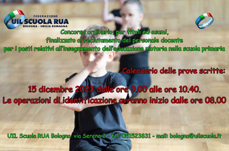 Concorso ordinario, per titoli ed esami, finalizzato al reclutamento del personale docente per i posti relativi all’insegnamento dell’educazione motoria nella scuola primaria – Calendario delle prove scritte