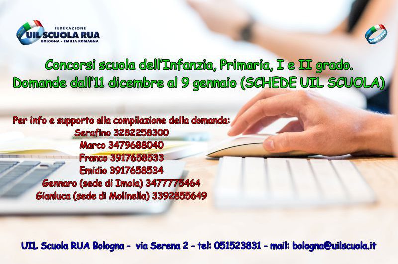 Concorsi scuola dell’Infanzia, Primaria, I e II grado. Domande dall’11 dicembre al 9 gennaio (SCHEDE UIL SCUOLA) | Supporto alla compilazione della domanda