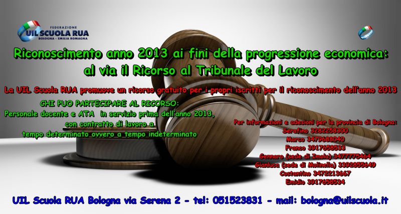 Riconoscimento anno 2013 ai fini della progressione economica: al via il Ricorso al Tribunale del Lavoro