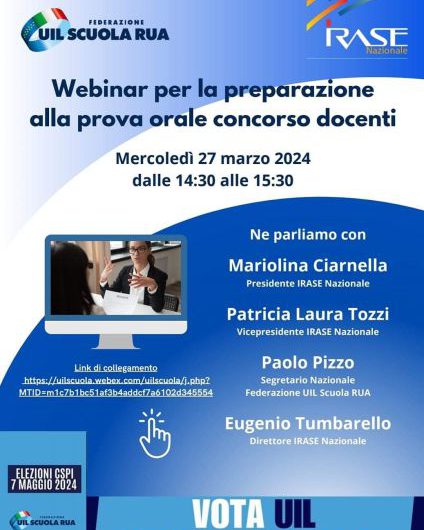 Webinar per la preparazione alla prova orale concorso docenti – mercoledì 27 marzo 2024 dalle14.30 alle 15.30