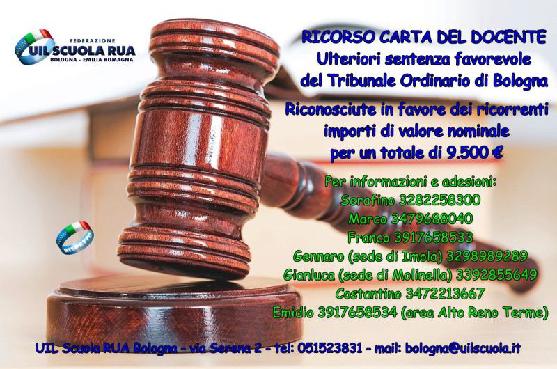 RICORSO CARTA DEL DOCENTE | ulteriori sentenze favorevoli del Tribunale di Bologna