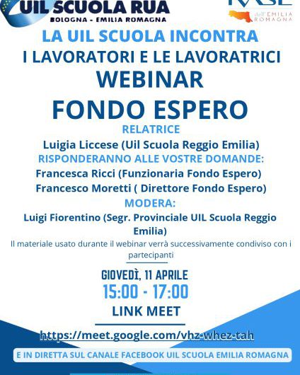 Webinar Fondo Espero – giovedì 11 aprile 2024 dalle ore 15:00 alle 17:00