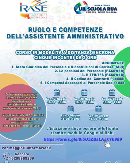 Corso di formazione per Assistenti Amministrativi | Organizzato da UIL Scuola RUA Emilia Romagna e IRASE dell’Emilia Romagna – Modalità a distanza SINCRONA
