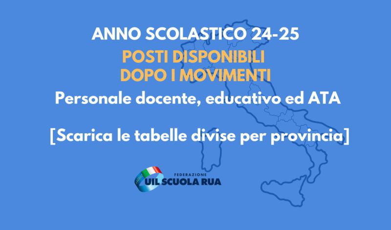 Posti disponibili dopo i movimenti per l’a.s. 2024/25. Personale docente, educativo ed ATA [TABELLE DIVISE PER PROVINCIA]