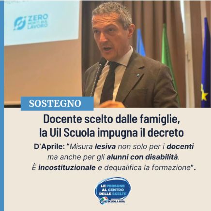 SOSTEGNO | Docente di sostegno scelto dalle famiglie, la Uil impugna il provvedimento