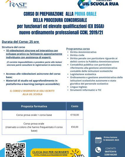 IRASE NAZIONALE |  CORSO DI PREPARAZIONE ALLA PROVA ORALE DELLA PROCEDURA CONCORSUALE per funzionari ed elevate qualificazioni (EX DSGA)