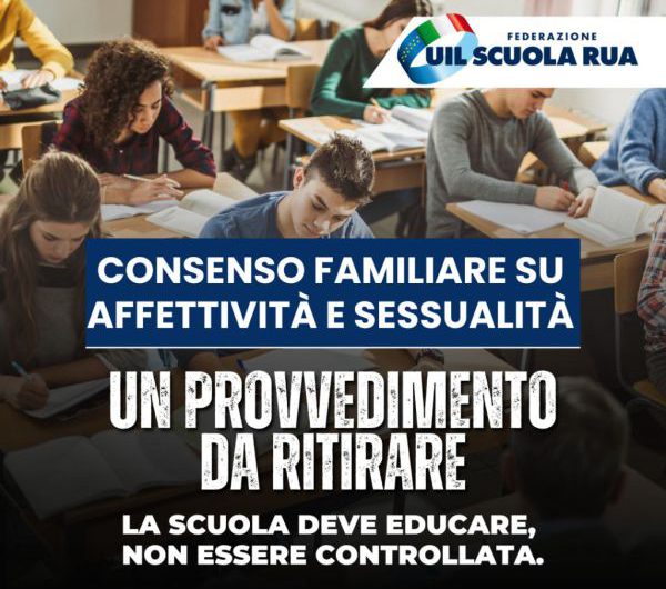 Consenso familiare su affettività e sessualità, per la Uil Scuola il provvedimento va ritirato