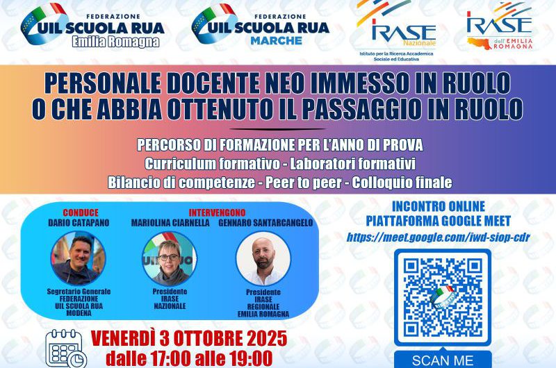 Webinar “Percorso di formazione per l’anno di prova per i docenti neoassunti e per i docenti che abbiano ottenuto il passaggio di ruolo – venerdì 03 ottobre dalle 17.00 alle 19.00