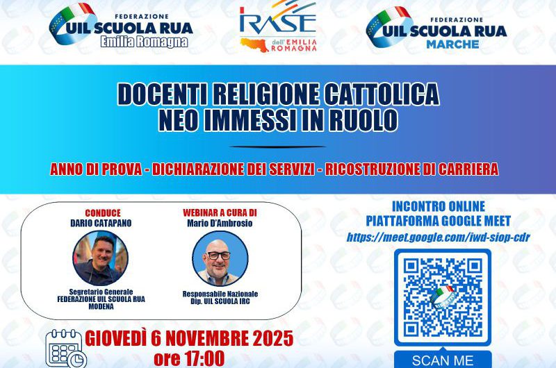 Webinar – Anno di prova docenti di religione cattolica – Giovedì 6 novembre ore 17.00