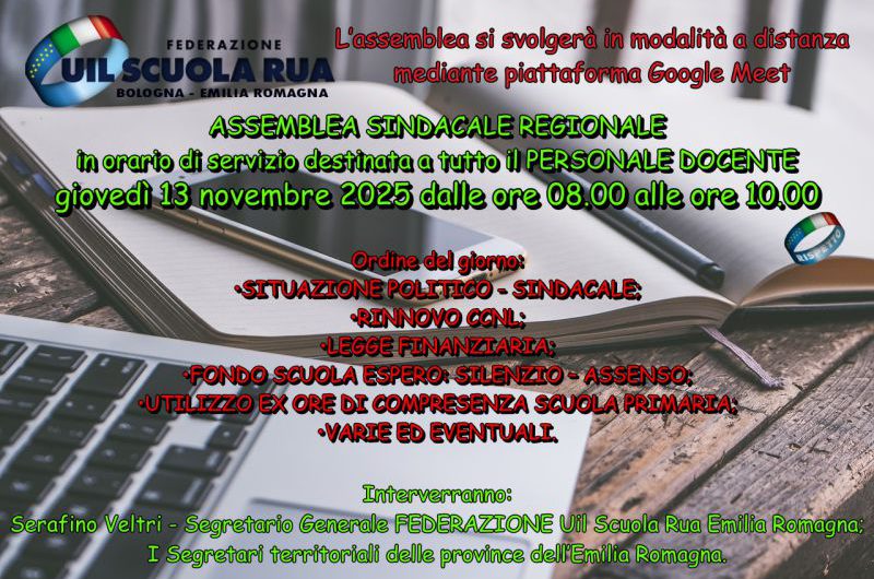 FEDERAZIONE UIL Scuola RUA Emilia Romagna | Assemblea sindacale regionale PERSONALE DOCENTE in orario di servizio del 13 novembre 2025