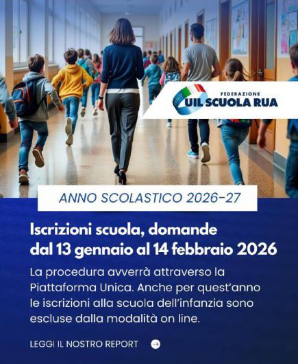 Iscrizioni scuola a.s. 2026-27, domande dal 13 gennaio al 14 febbraio