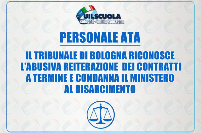 Personale ATA: il Tribunale di Bologna condanna il Ministero dell’Istruzione per abuso di contratti a termine