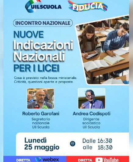 Nuove Indicazioni nazionali per i licei, il 25 maggio incontro online della UIL Scuola