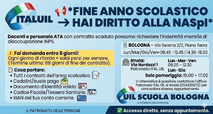 NASpI 2026 Precari Scuola: Guida alla Domanda e Orari Patronato ITAL UIL Bologna e Imola