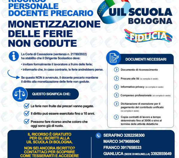 Ricorso personale docente precario: monetizzazione delle ferie non godute