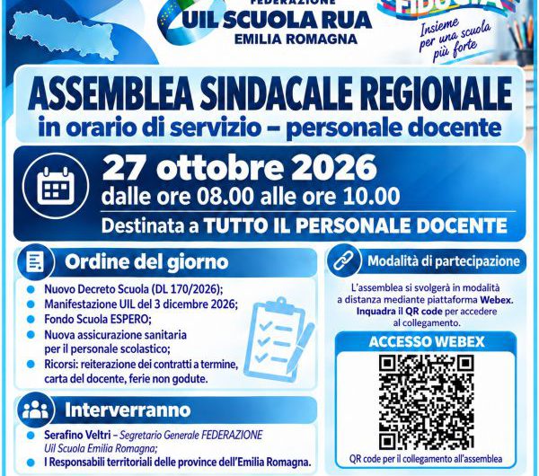 UIL Scuola Emilia Romagna | Assemblea sindacale regionale in orario di servizio Personale DOCENTE martedì 27 ottobre 2026 dalle 08.00 alle 10.00