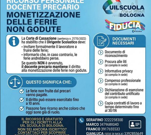 Ricorso personale docente precario: monetizzazione delle ferie non godute