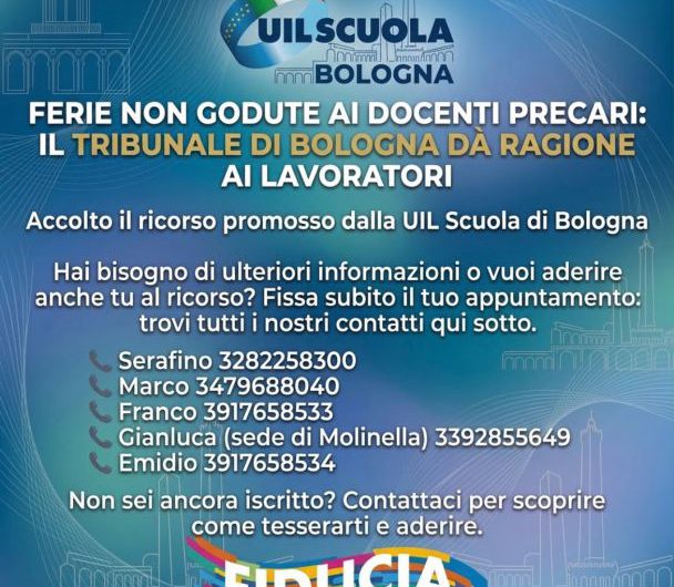 Ferie non godute ai docenti precari: il Tribunale di Bologna dà ragione ai lavoratori
